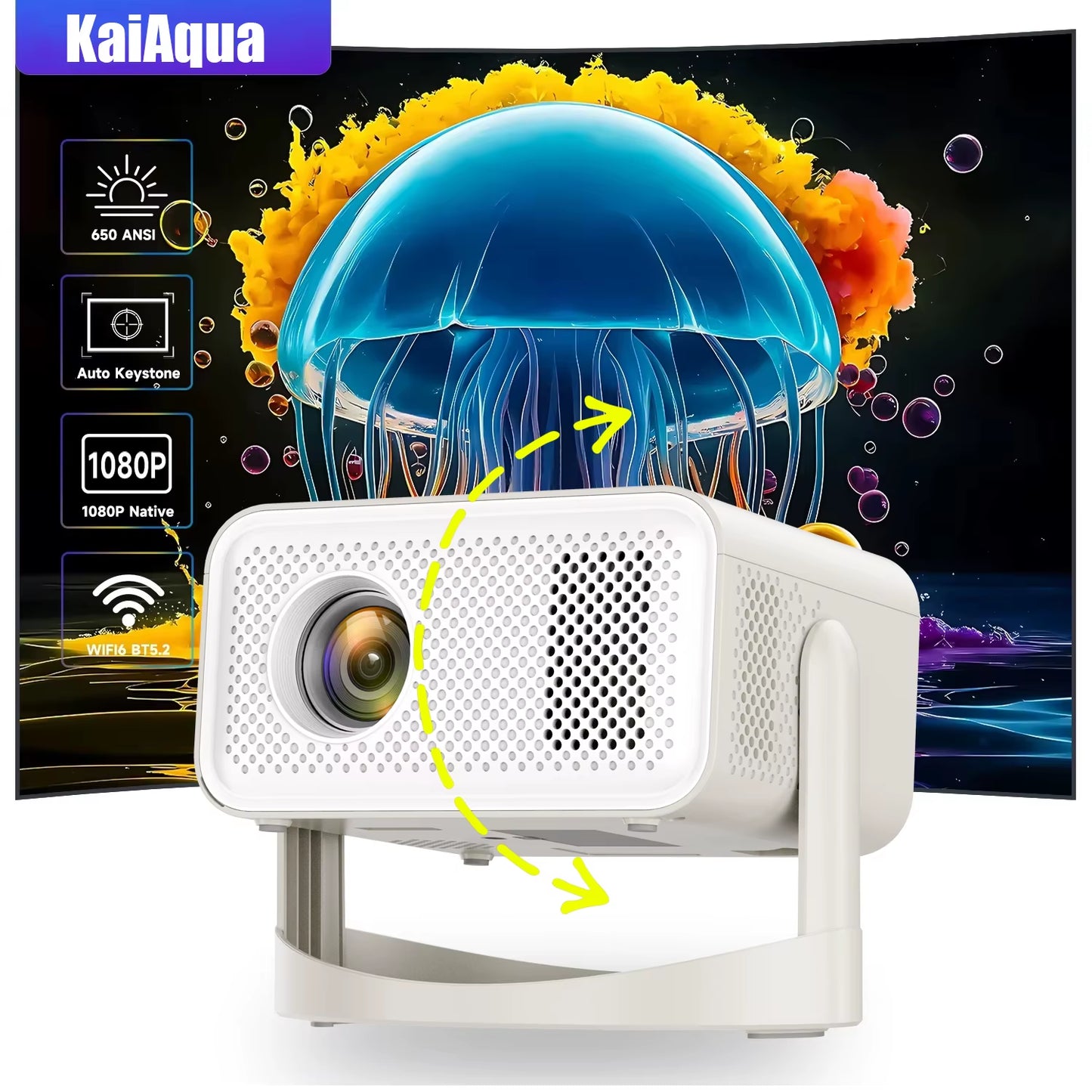 4K 650ANSI HT23 Native Portable Projector 1080P Auto Focus Keystone Correction BT5.2 Android 11 WIFI6 360° Home Cinema