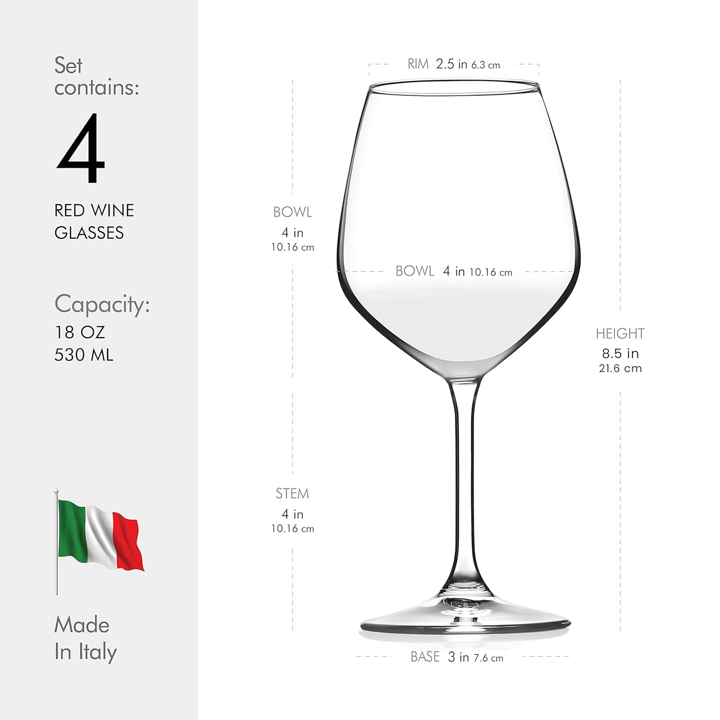 Italian Red Wine Glasses - 18 Ounce - Wine Glass Clear (Set of 4)
