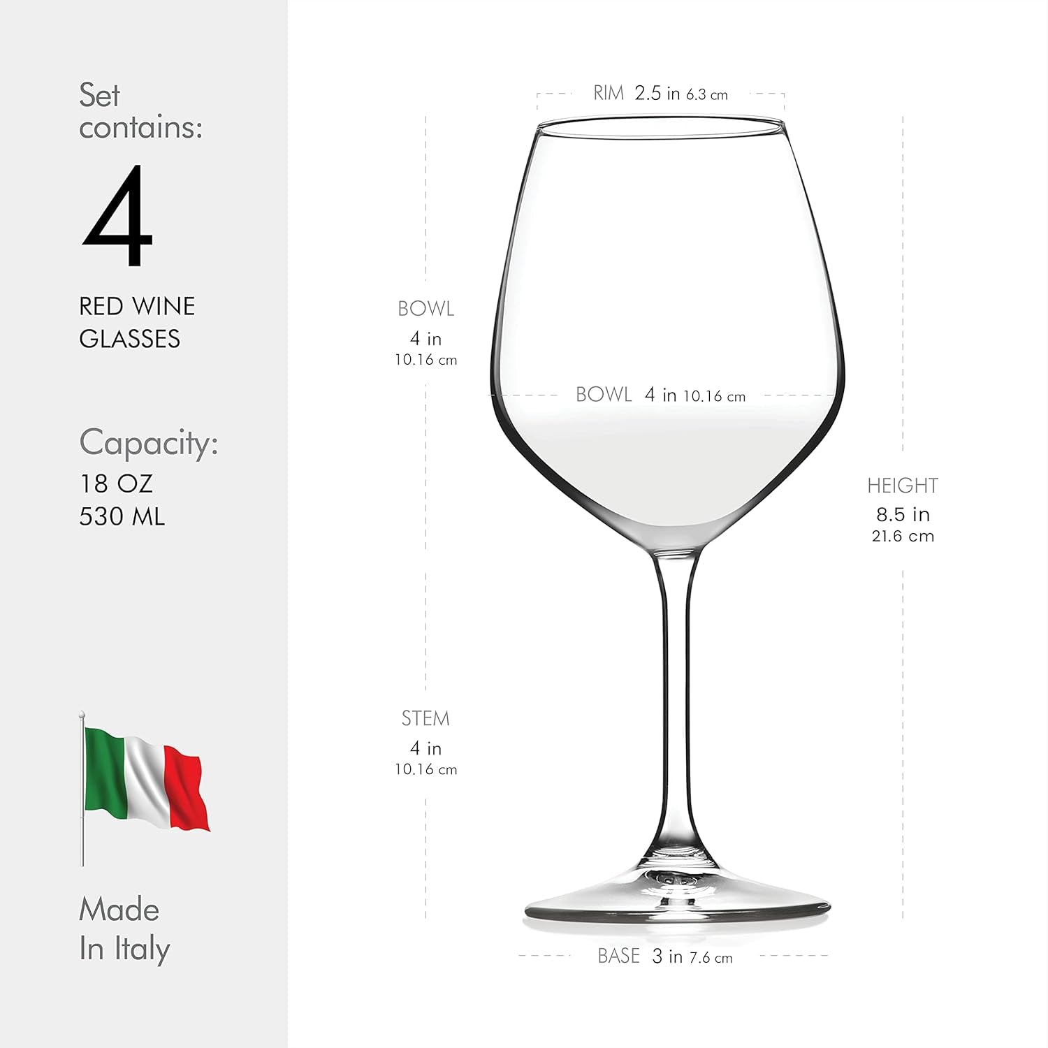 Italian Red Wine Glasses - 18 Ounce - Wine Glass Clear (Set of 4)