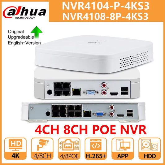 POE NVR 4CH NVR4104-P-4KS3 8CH NVR4108-8P-4KS3 Smart 1U 1HDD 4/8Poe Network Video Recorder Perimeter Protection SMD Plus