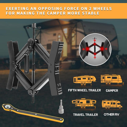Camper Wheel Chock Stabilizer 2 Sets, Double Speed Heavy Duty Truck RV Tire Scissor Locking X Chock, Camper Accessories for Travel Trailers Tire Chalks, anti Rust Coating, Fit for 3.5” to 12”
